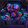 Amonercvita Blacklight Skull Tapestry Trippy Skeleton Wall Tapestries UV Reactive Neon Plants Trees Tapestries Aesthetic Galaxy Space Tapestry Wall Hanging for Bedroom Decor(W59.1H78.7 inches) view 2