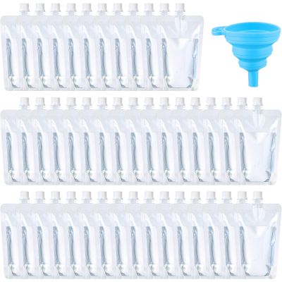 Patelai 150 Pieces Plastic Liquid Pouch Reusable Juice Pouches Travel Water Leak Proof Bags Bulk with Collapsible Silicone Funnel for Travel Outdoor (10 oz)