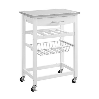 Linon Clarke White Kitchen Cart with Drawer, Rack & Locking Casters White