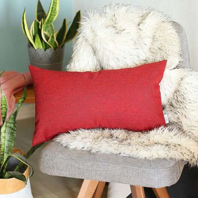Apolena Boho-Chic Decorative Single Throw Pillow Cover Solid Jacquard 12" x 20" Red Lumbar Pillowcase for Couch, Bedding