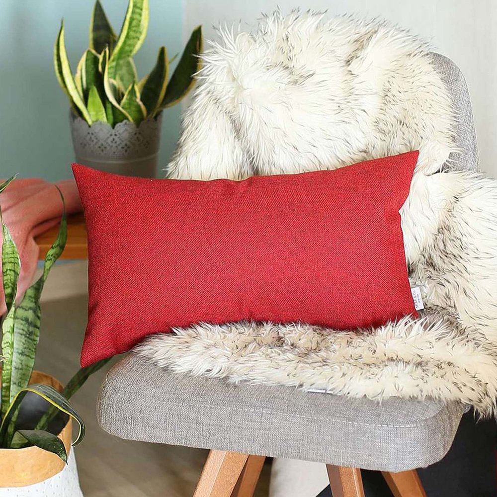 Apolena Boho-Chic Decorative Single Throw Pillow Cover Solid Jacquard 12" x 20" Red Lumbar Pillowcase for Couch, Bedding