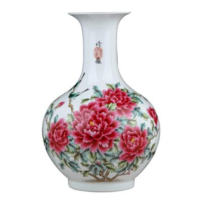 DYPASA Dry Flower Arrangement Hand-Painted Peony Ceramic Vase Chinese Style Large Vase Decoration for Living Room Decoration, Very Suitable for Collection and Gift Flower Vase