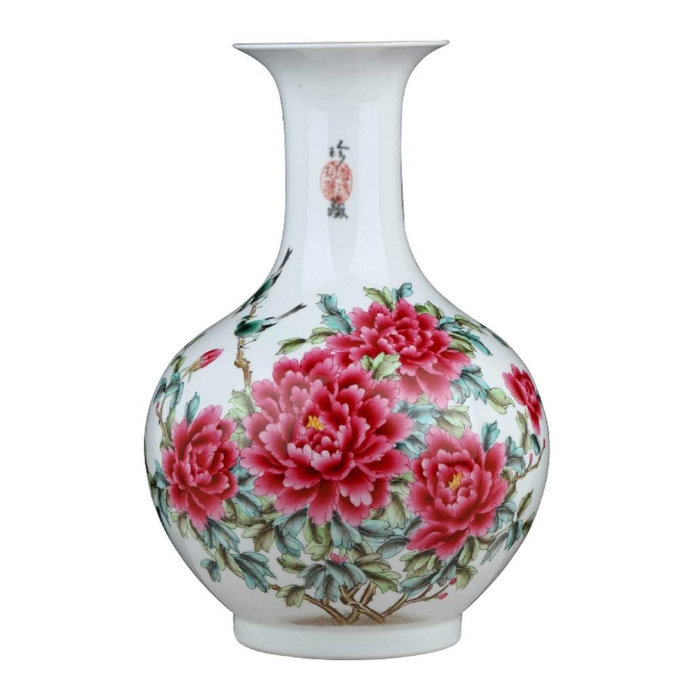 DYPASA Dry Flower Arrangement Hand-Painted Peony Ceramic Vase Chinese Style Large Vase Decoration for Living Room Decoration, Very Suitable for Collection and Gift Flower Vase
