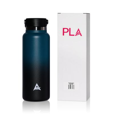 PLA Aqua Bottle 40 oz | Black & Blue Ombre | Vacuum Insulated | Stainless Steel Water Bottle | Leak Proof | Reusable with Lid | Wide Mouth Water Bottle | Sport | Travel | Hot & Cold