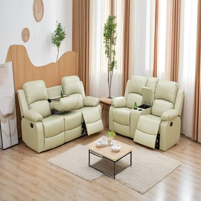 A Ainehome Living Room Furniture Set Leather Recliner Sofa Set Loveseat Chair Furniture Sofa Set for Living Room/Small Space/Rv/House/Office/Theater Seating (A-Beige Leather, Sofa+Loveseat)