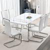Btikita Dining Table Chairs Set for 4, Modern 55" Rectangular Kitchen Table with Leather Padded Chairs 5 Piece Dining Table Set for Dining Room (White, White Table + 6 Chairs) view 2