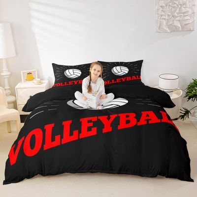 Volleyball Kids Duvet Cover Set Twin Size,Ball Sports Games Competition Bedding Set,Boys Girls Adults Room Decor,Modern Fashion Simple Style Comforter Cover,Black White Quilt Cover,1 Pillowcase
