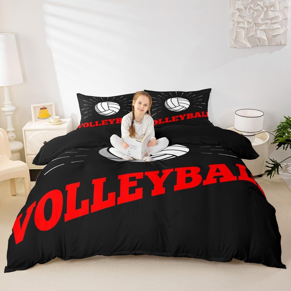Volleyball Kids Duvet Cover Set Twin Size,Ball Sports Games Competition Bedding Set,Boys Girls Adults Room Decor,Modern Fashion Simple Style Comforter Cover,Black White Quilt Cover,1 Pillowcase