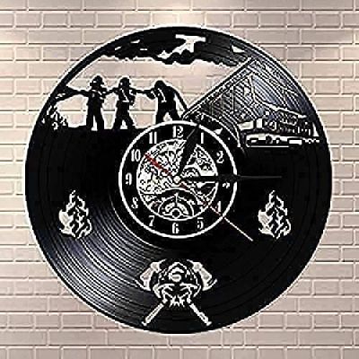 Kitchen Clocks Wall Fire Department Office Modern Vintage Fire Department Rescue Silhouette LED Light Wall Clock Diameter 30cm Clock