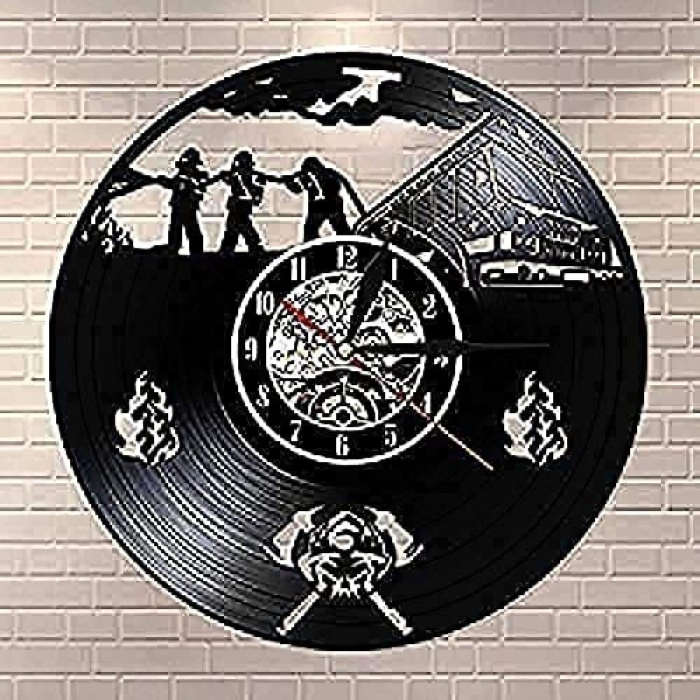 Kitchen Clocks Wall Fire Department Office Modern Vintage Fire Department Rescue Silhouette LED Light Wall Clock Diameter 30cm Clock