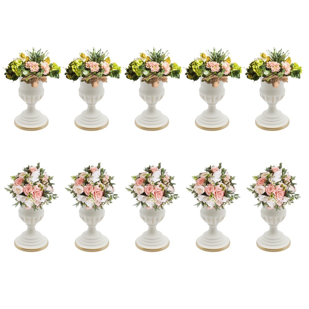 DYNAMI Set of 10 Tabletop Metal Trumpet Vase,6.7in Tall Wedding Centerpieces Flower Vase Flowers Arrangement Vase for Wedding Event Decoration Living Decor Party Dining Room Decor,White