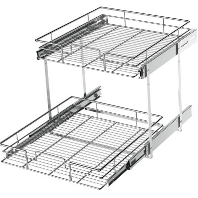 LOVMOR 2 Tier Individual Pull Out Cabinet Organizer 22" W x 21" D, Slide Out Kitchen Cabinet Storage Sliding Shelves