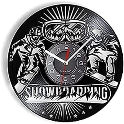 12 Inch Silent Non-Ticking Wall Clock Modern Wall Clock Snowboardingative Wall Clock Snow Mountain Sports Ski Goggles Skiing Equipment Laser Cut Wall Watch Snowboarders' Modern Clock