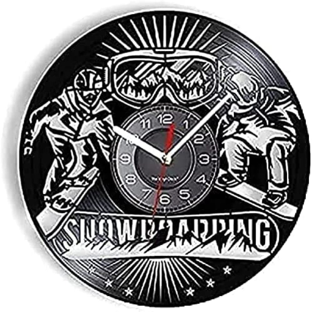 12 Inch Silent Non-Ticking Wall Clock Modern Wall Clock Snowboardingative Wall Clock Snow Mountain Sports Ski Goggles Skiing Equipment Laser Cut Wall Watch Snowboarders' Modern Clock