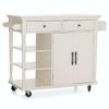 MFSTUDIO Rolling Kitchen Island Cart on Wheels, Mobile Kitchen Cart Trolley Cart with Open Shelves, Drawers, Towel and Spice Rack, Portable Storage Island Cart for Dining Room, Ivory view 1