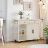 MFSTUDIO Rolling Kitchen Island Cart on Wheels, Mobile Kitchen Cart Trolley Cart with Open Shelves, Drawers, Towel and Spice Rack, Portable Storage Island Cart for Dining Room, Ivory view 3