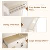 MFSTUDIO Rolling Kitchen Island Cart on Wheels, Mobile Kitchen Cart Trolley Cart with Open Shelves, Drawers, Towel and Spice Rack, Portable Storage Island Cart for Dining Room, Ivory view 4