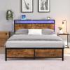 Anwick Bed Frame with LED Lights,2-Tier Storage Headboard with Charging Station,Industrial Metal Platform LED Bed Frame with Outlets and USB Ports,Noise Free,No Box Spring Needed (Queen) view 1