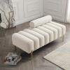 Aoowow Bedroom Ottoman Bench End of Bed Channel Tufted Ottoman Benches 53.2" Long Teddy Fabric Window Entryway Bench Sherpa Footrest with Golden Metal Legs (Without Storage, Off White) view 1