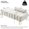 Aoowow Bedroom Ottoman Bench End of Bed Channel Tufted Ottoman Benches 53.2" Long Teddy Fabric Window Entryway Bench Sherpa Footrest with Golden Metal Legs (Without Storage, Off White) view 2