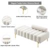 Aoowow Bedroom Ottoman Bench End of Bed Channel Tufted Ottoman Benches 53.2" Long Teddy Fabric Window Entryway Bench Sherpa Footrest with Golden Metal Legs (Without Storage, Off White) view 3