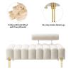 Aoowow Bedroom Ottoman Bench End of Bed Channel Tufted Ottoman Benches 53.2" Long Teddy Fabric Window Entryway Bench Sherpa Footrest with Golden Metal Legs (Without Storage, Off White) view 4