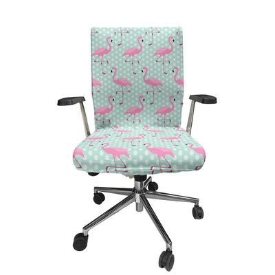 Ambesonne Pink Flamingo Office Chair Cover, Birds of Hawaii Exotic Animals on Polka Dot Backdrop, Stretchable Decorative Universal Size High Back Printed Slipcover, Mint Green