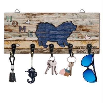 Key Holder for Wall Lovely Dog Decorative Key Hanger for Wall Wood Grain Home Is Where My Dog Is Wall Mounted Key Racks with 5 Rustic Key Hooks Wood Key Holder for Entryway Hallway Doorway Office