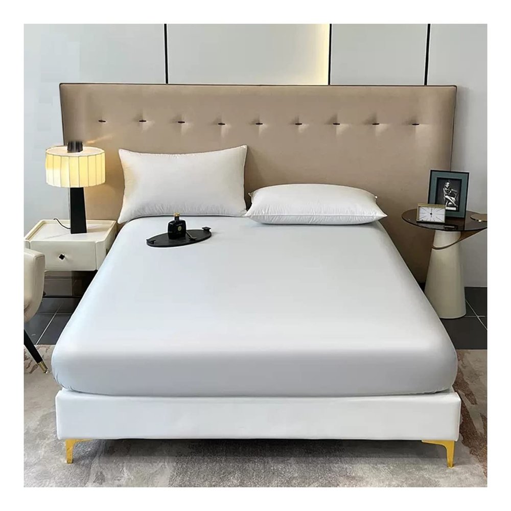 3 Piece Set Fitted Sheet Twin XL 100% Cotton with Elastic All Around Fits Mattress Upto 18 inches Soft & Silky Fitted Sheet Full and 2 Pillowcases (Color : Grey, Size : 180x200+35cm)