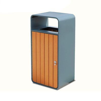 DYPASA Outdoor Trash can Square Plastic Wood Trash Can Outdoor/Indoor Recessed Panel Waste Bin 63L/16.6 Gallons Commercial Garbage Can, Decorative Fluted Panels Garbage can