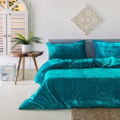 DecorAvenue Ultra-Luxe Solid Velvet Duvet Cover, Boho Bedding UO Comforter Bedding Donna Cover,3 Pc Duvet Set, Velvet Bedding Set (Aqua Blue,Twin 68" x 90")