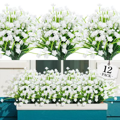 AGIRL 12 Bundles Artificial Flowers for Outdoor,No Fade Fake Plastic Flowers Faux Plants for Decoration Hanging Planters Indoor Outside Garden Porch Window Box Home Wedding Farmhouse