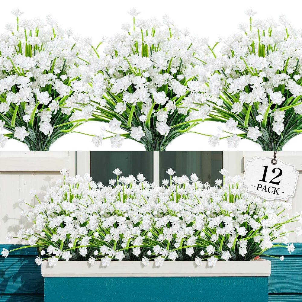 AGIRL 12 Bundles Artificial Flowers for Outdoor,No Fade Fake Plastic Flowers Faux Plants for Decoration Hanging Planters Indoor Outside Garden Porch Window Box Home Wedding Farmhouse