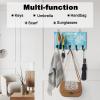 Key Holder for Wall Summer Surfing Decorative Key Hanger for Wall Surfboard Tropical Palm Leaf Wood Grain Wall Mounted Key Racks with 5 Rustic Key Hooks Wood Key Holder for Entryway Hallway Doorway view 2