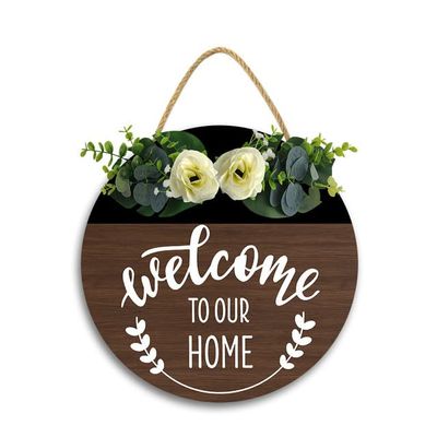 12x12In Welcome to Our Home Wood Sign,Welcome Sign for Front Door,Printed Wood Wall Art Sign,Farmhouse Door Sign Front Door Decor,New Home Holiday Housewarming Gift
