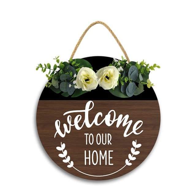 12x12In Welcome to Our Home Wood Sign,Welcome Sign for Front Door,Printed Wood Wall Art Sign,Farmhouse Door Sign Front Door Decor,New Home Holiday Housewarming Gift