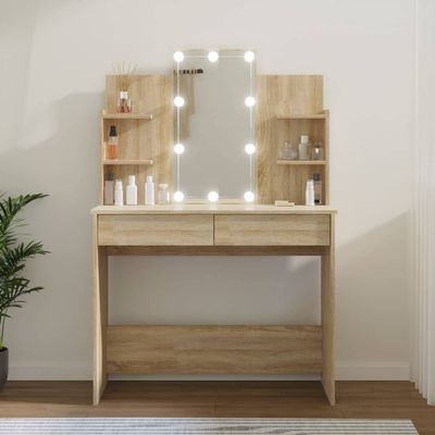 CUMYZO Dressing Table with LED Sonoma Oak 37.8"x15.7"x55.9" Brown 29.1kg/64.02Ib