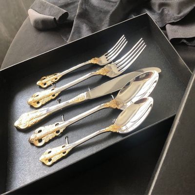 60 Piece Silverware Flatware Cutlery Set Vintage Pattern Gold Plated Design,Stainless Steel Flatware Cutlery Set, Fork and Spoons Silverware Set for 12,Mirror Polished, Dishwasher Safe