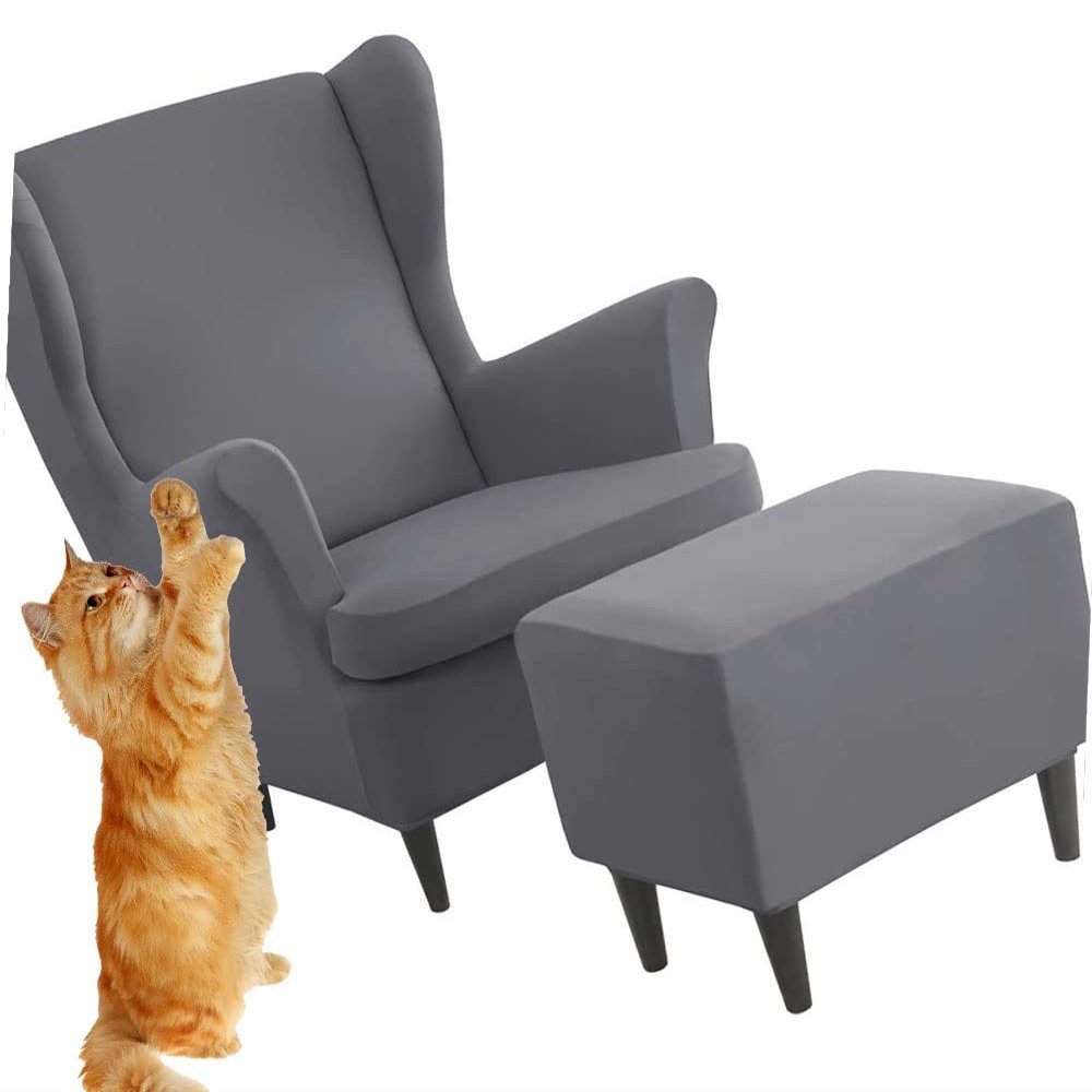BEITUOPI Wing Chair Slipcovers Armchair Covers with Ears Stretch 3 Piece Set with Ottoman Cover Wingback Chair Covers Jacquard Furniture Protector (Color : #14)