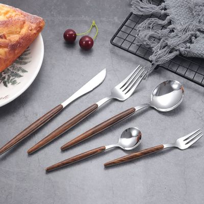 80-Piece Stainless Steel Wooden Silverware Set for 16, Silver Mirror Polished Flatware Cutlery Set,Tableware Eating Utensils Set for Home Restaurant Wedding,Dishwasher Safe (Wooden Effect Handle)