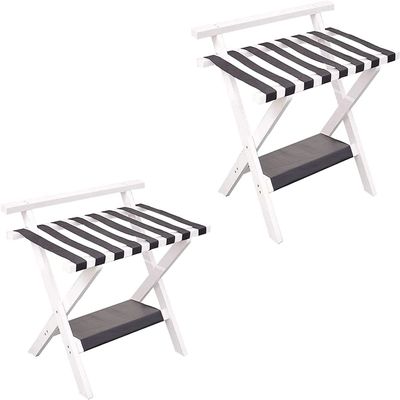 IOCCIOBB Luggage Rack 2Pcs - Folding Suitcase Stand, Solid Wood Bedroom Luggage Shelf Multifunctional Suitcase Tray Rack Shoe Rack for Hotel/Bedroom (Color : White)