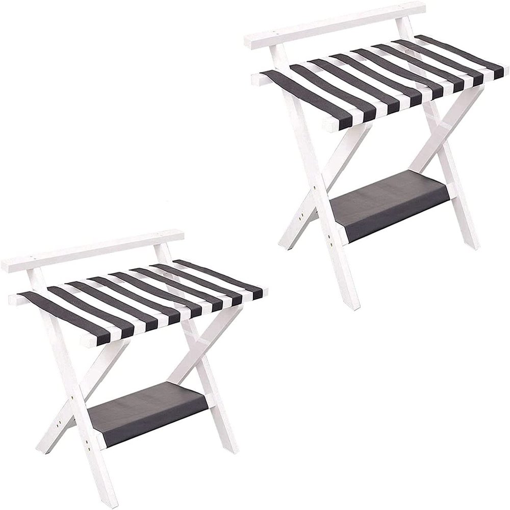 IOCCIOBB Luggage Rack 2Pcs - Folding Suitcase Stand, Solid Wood Bedroom Luggage Shelf Multifunctional Suitcase Tray Rack Shoe Rack for Hotel/Bedroom (Color : White)