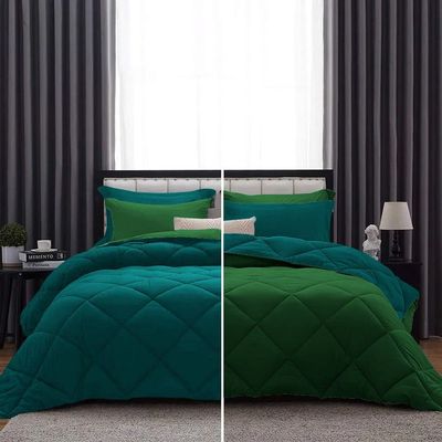 5 Piece Luxury Reversible Diamond Pattern Comforter Lightweight All Season Premium Super Soft 100% Egyptian Cotton 1000 TC 550 GSM Full/Queen Size Green-Teal Color