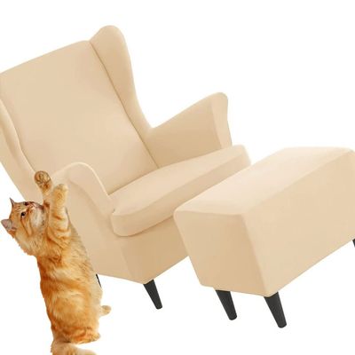 BEITUOPI Wing Chair Slipcovers Armchair Covers with Ears Stretch 3 Piece Set with Ottoman Cover Wingback Chair Covers Jacquard Furniture Protector (Color : #3)
