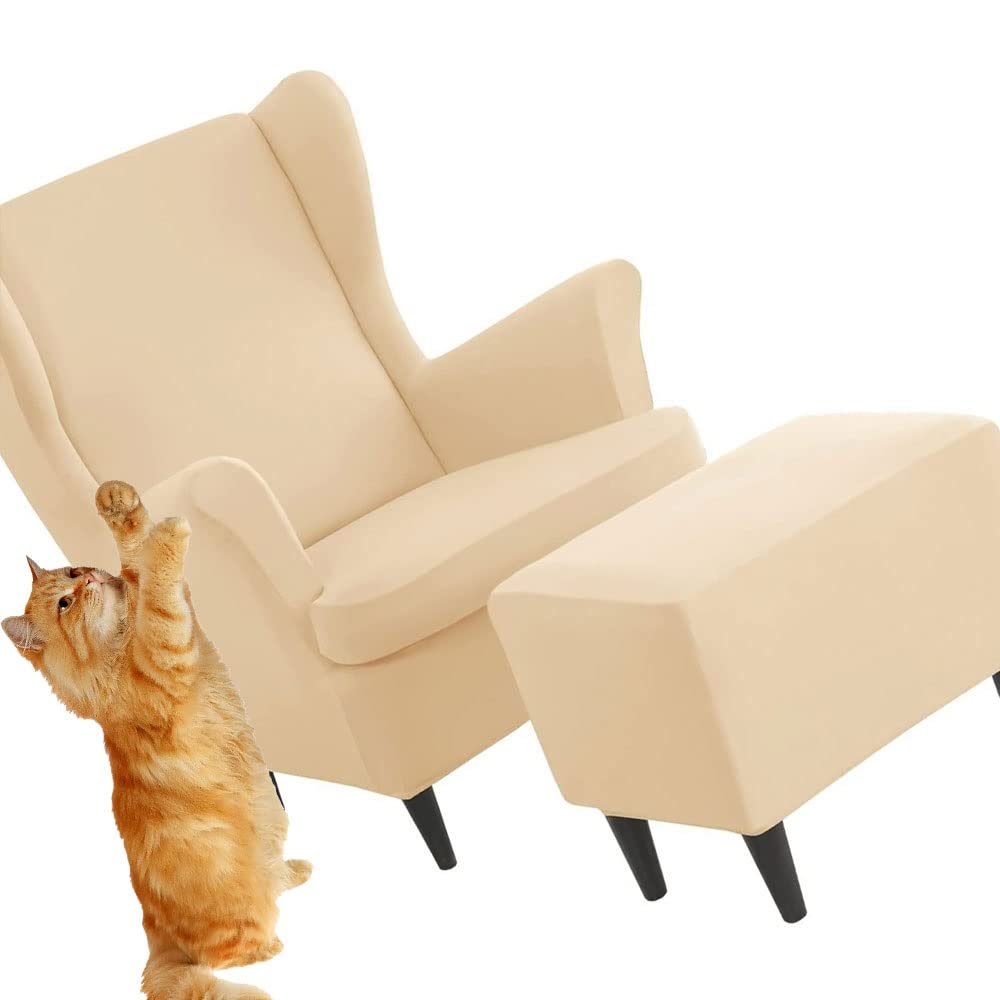 BEITUOPI Wing Chair Slipcovers Armchair Covers with Ears Stretch 3 Piece Set with Ottoman Cover Wingback Chair Covers Jacquard Furniture Protector (Color : #3)