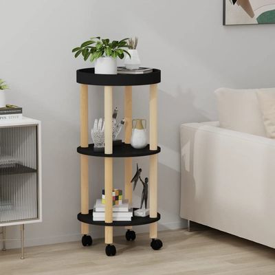 CUMYZO 3-Tier Trolley Black 15"x15"x32.3" Engineered Wood&Solid Wood Pine Black 5.55kg/12.21Ib