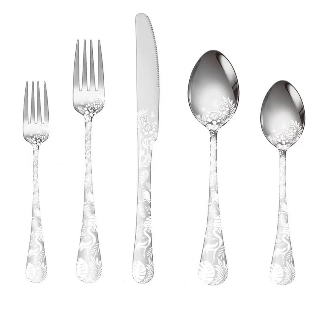 40-Piece Silver Silverware Set for 8,Silver Flatware Set,Unique Pattern Design,Stainless Steel Cutlery Knives Forks Spoons Sets for Home Kitchen Restaurant Hotel Housewarming Wedding Gift
