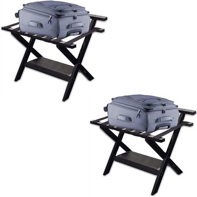 IOCCIOBB Luggage Rack Folding Suitcase Luggage Stand Set of 2 - Double Tiers Luggage Holder with Shoe Shelf, Bedroom/Guest Room Suitcase Holder, for Home/Cafes/Office Buildings (Color : Black)