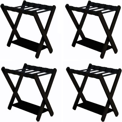 IOCCIOBB Luggage Rack 4 Pcs Folding Suitcase Rack - Solid Wood Hotel Luggage Rack, Travel Organizer with Shoe Shelf, 2 Layers Suitcase Stand for Guest Room, 27.61719.7Inch (Color : Black)