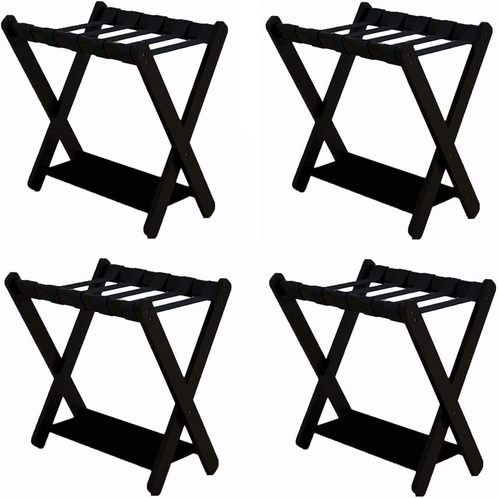 IOCCIOBB Luggage Rack 4 Pcs Folding Suitcase Rack - Solid Wood Hotel Luggage Rack, Travel Organizer with Shoe Shelf, 2 Layers Suitcase Stand for Guest Room, 27.61719.7Inch (Color : Black)
